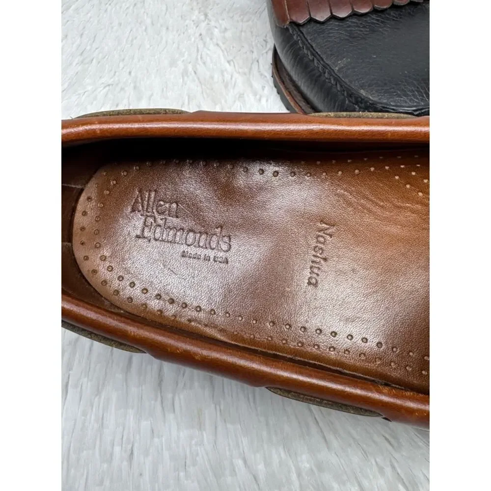 ALLEN EDMONDS / Nashua cognac brown black leather tassel slip on loafers / 10D